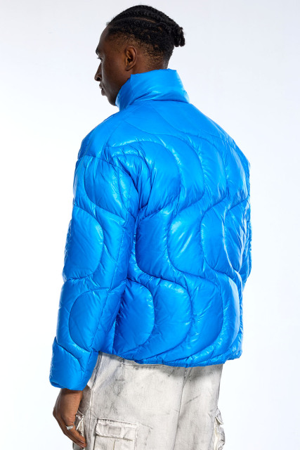 Custom Vintage Blue Puffer Jacket - Boxy Fit & Hidden Pocket Detail