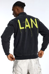 Custom Oversized Black Denim Bomber - Fringed Letter Embroidery High Street Coat