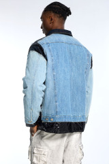 Custom Vintage Denim Jacket - Two-Tone Wash & Puffer Sleeve Detail Streetwear Coat