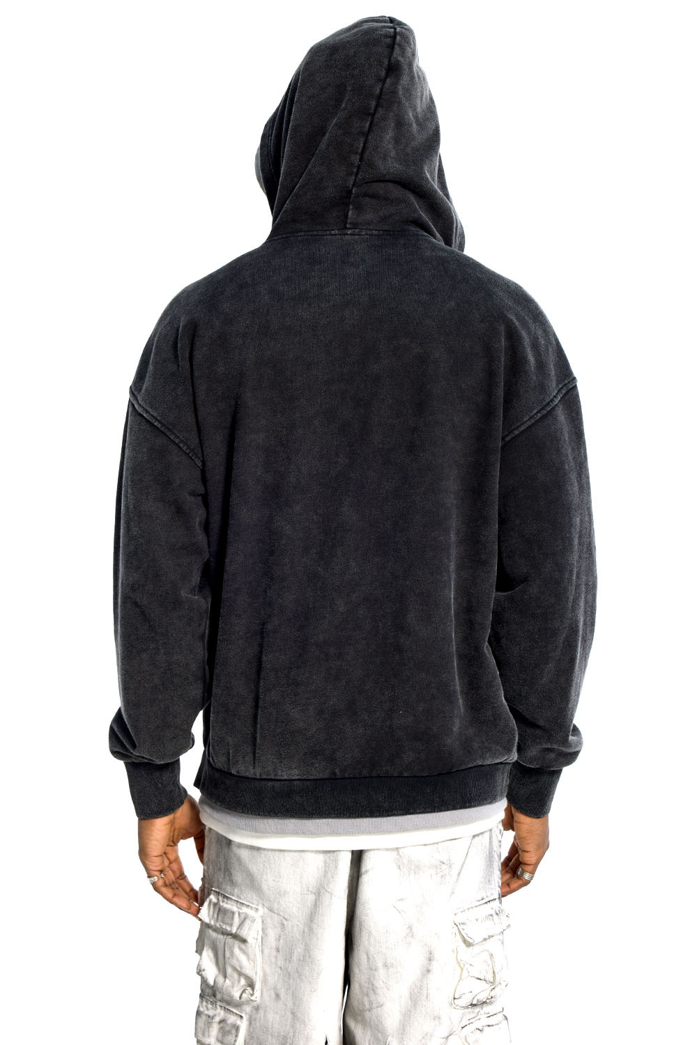 Custom Vintage Black Washed Hoodie - Oversized Fit & Contrast Trim Streetwear Jacket