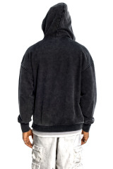 Custom Vintage Black Washed Hoodie - Oversized Fit & Contrast Trim Streetwear Jacket