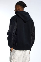 Custom Oversized Black Hoodie - Quilted Nylon Sleeve Detail High Street Sweatshirt