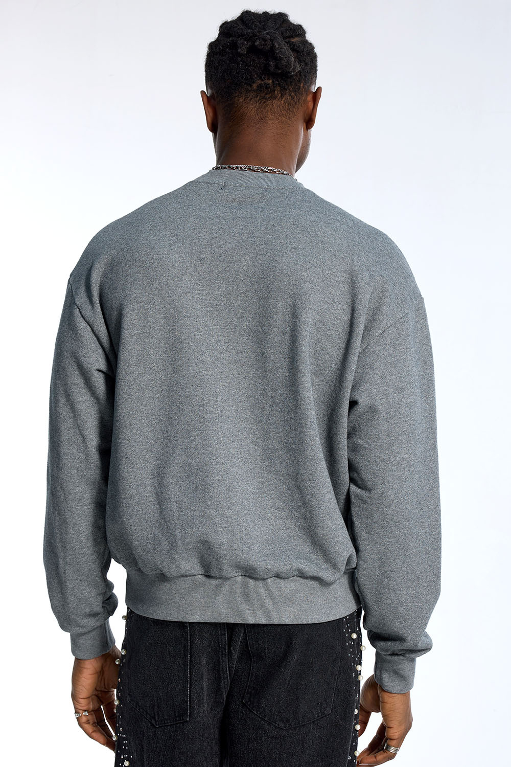 Custom Oversized Grey Sweatshirt - Rhinestone & Pearl Letter Detail High Street Sweatshirt