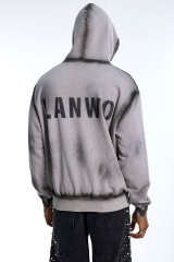 Custom Oversized Grey Hoodie - Gradient Wash & Gothic Letter Patch Detail High Street Sweatshirt