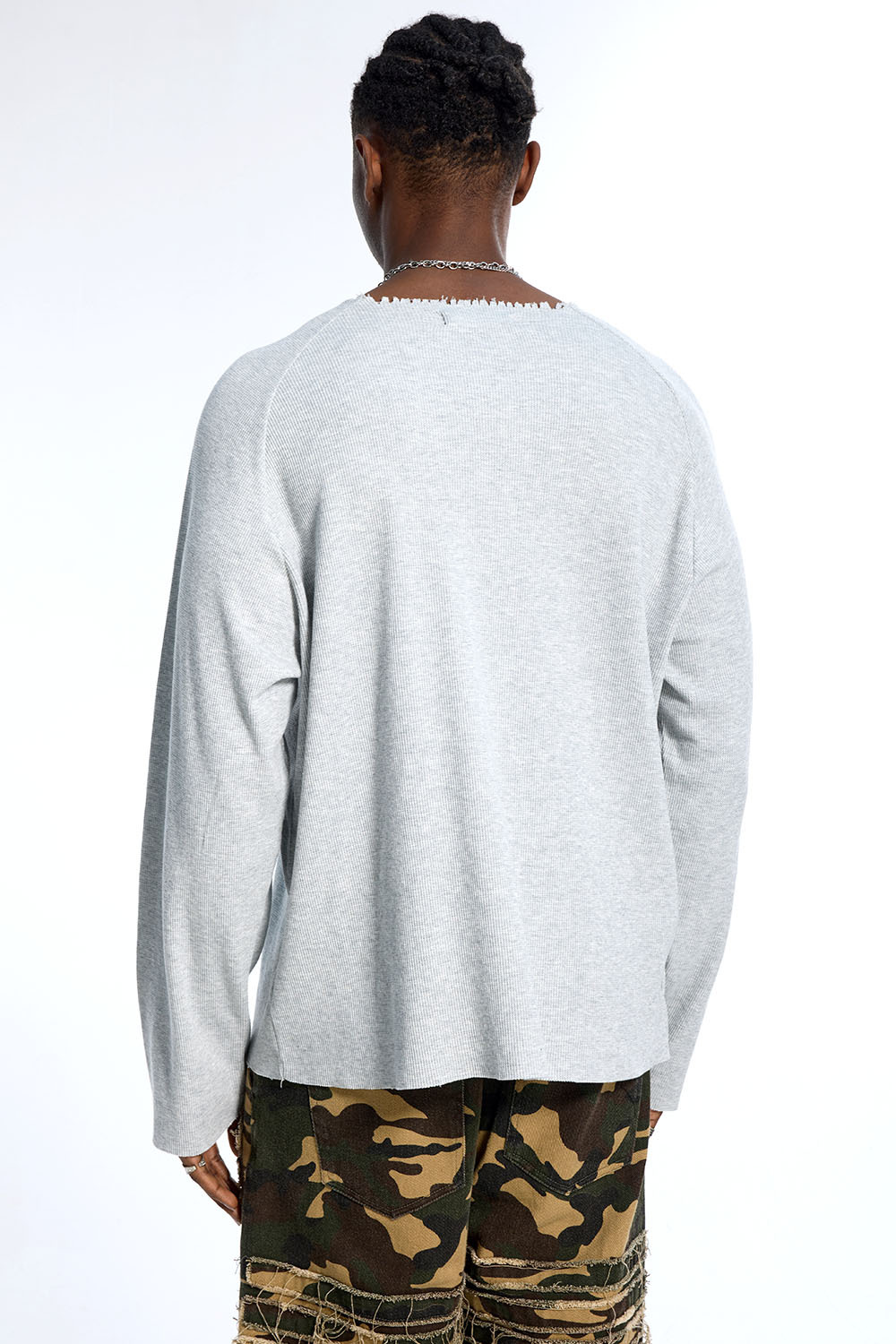 Custom Oversized Grey Long Sleeve - Raw Edge Neck & Gothic Print Detail High Street Top