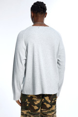 Custom Oversized Grey Long Sleeve - Raw Edge Neck & Gothic Print Detail High Street Top