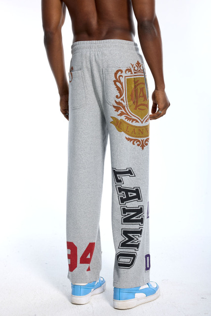 Custom Oversized Grey Sweatpants - Vintage Patch & Embroidered Detail High Street Trousers
