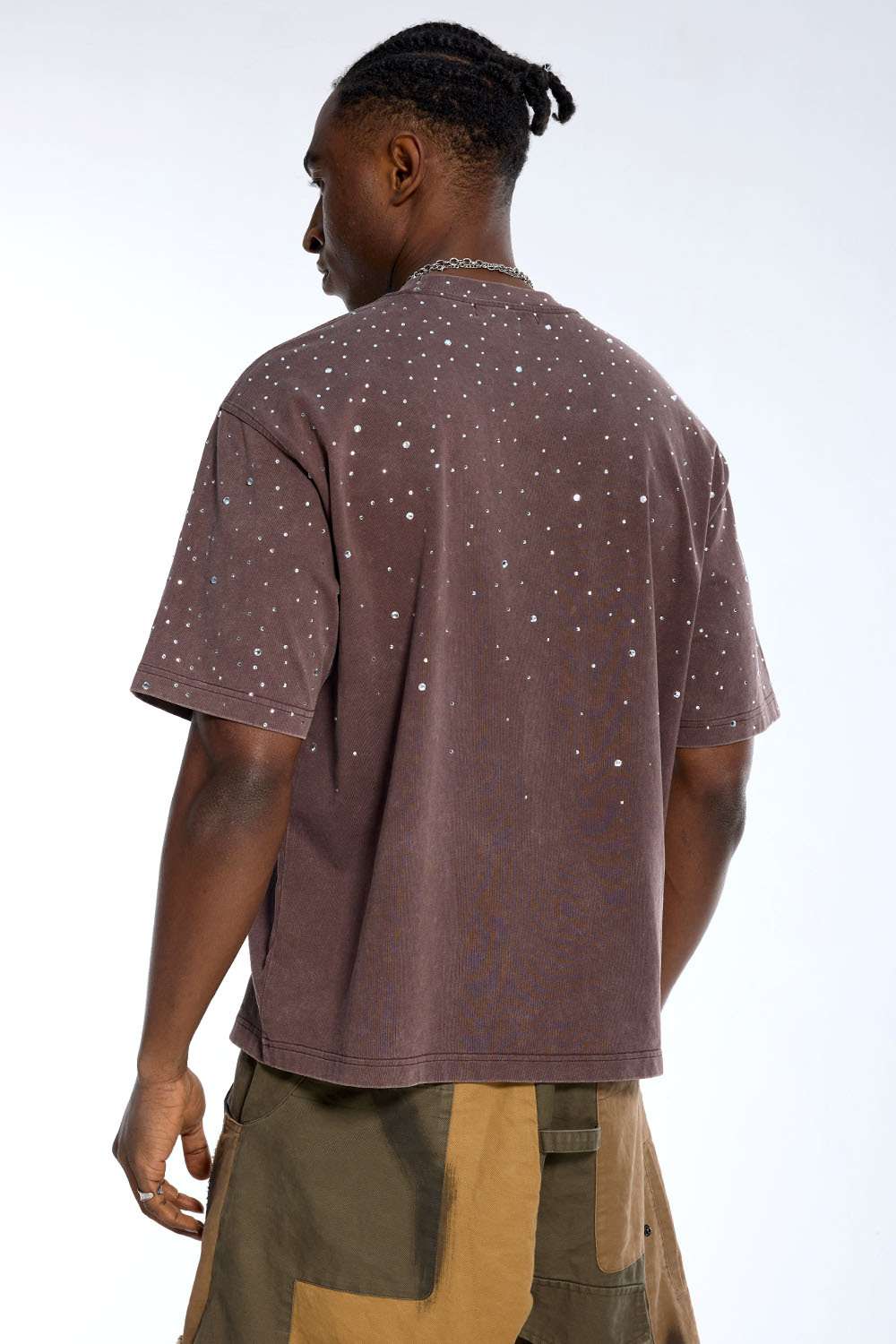 Custom Oversized Washed T-Shirt - Rhinestone & Patch Detail High Street Tee