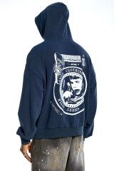 Custom Streetwear Distressed Hoodie Vintage Print & Kangaroo Pocket Casual Pullover