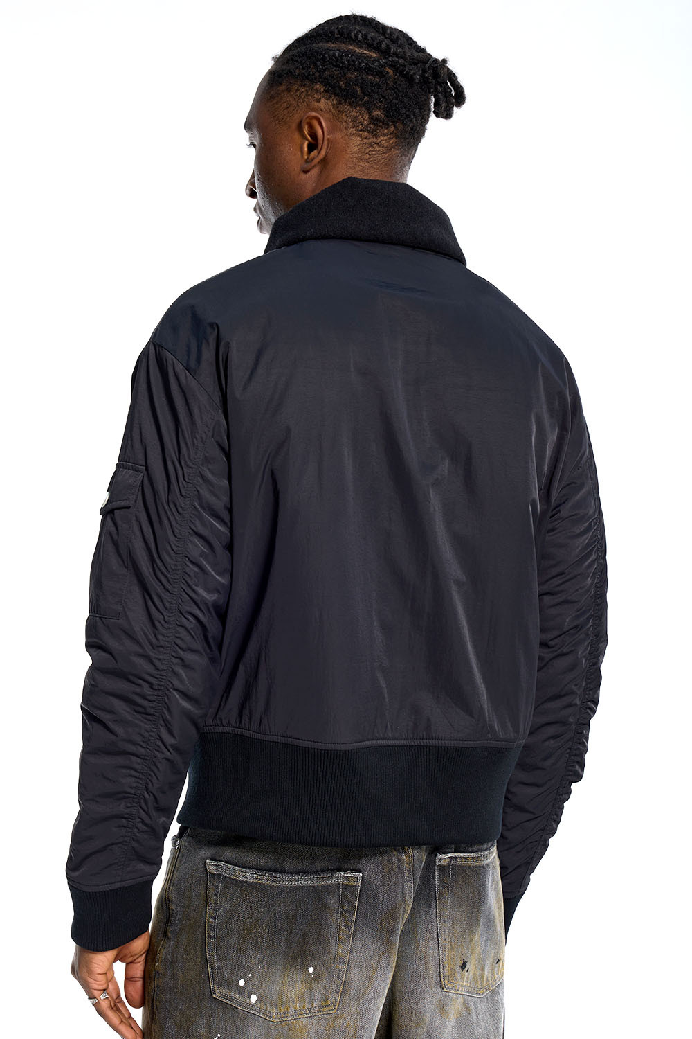 Custom Oversized Black Bomber Jacket - Cargo Pocket & Buckle Detail High Street Coat