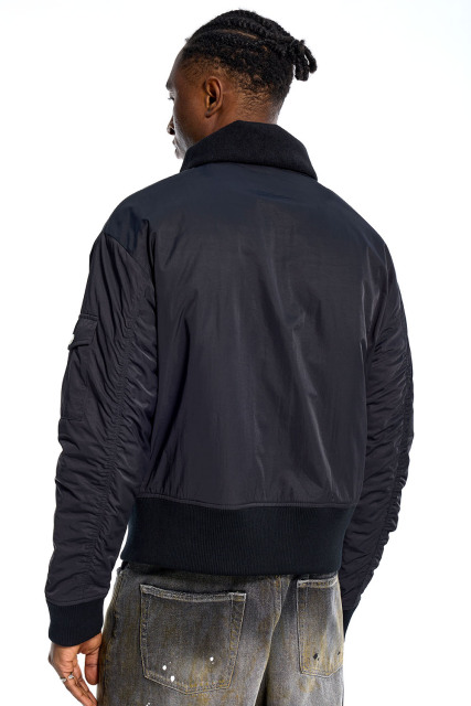 Custom Oversized Black Bomber Jacket - Cargo Pocket & Buckle Detail High Street Coat