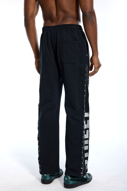 Custom Oversized Black Track Pants - Zipper & Stud Detail High Street Trousers