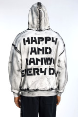 Custom Oversized Black & White Hoodie - Hand-Painted Wash Detail High Street Sweatshirt