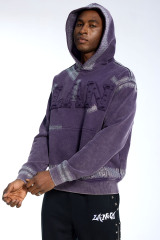 Custom Streetwear Purple Hoodie - Vintage Wash & Silver Stripe Accent Casual Pullover