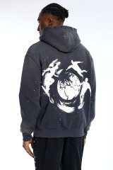 Custom Oversized Dark Grey Hoodie - Studded Detail & Paint Splatter High Street Sweatshirt