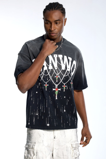 Custom Oversized Black T-Shirt - Chain & Star Graphic Detail High Street Tee