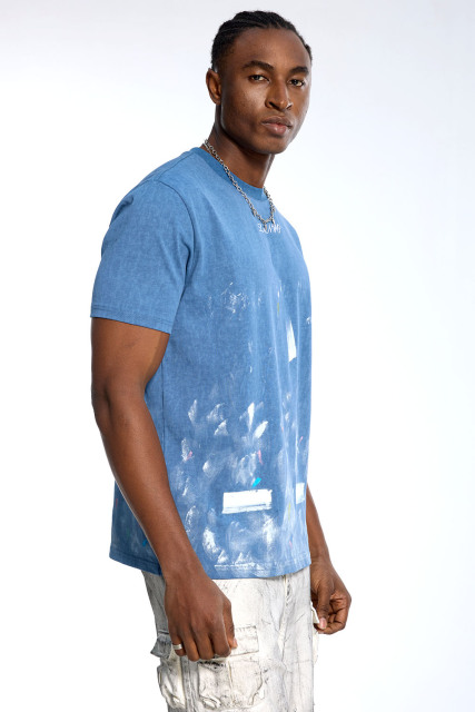 Custom Oversized Blue T-Shirt - Artistic Brushstroke Detail High Street Tee