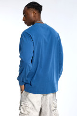 Custom Oversized Blue Long Sleeve T-Shirt - Distressed Hole Detail High Street Top