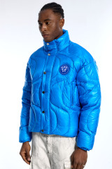 Custom Vintage Blue Puffer Jacket - Boxy Fit & Hidden Pocket Detail