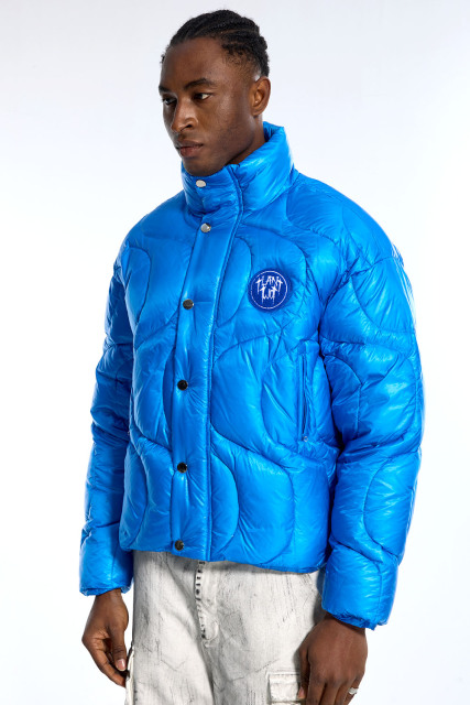 Custom Vintage Blue Puffer Jacket - Boxy Fit & Hidden Pocket Detail