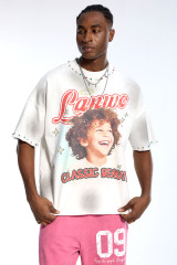 Custom Oversized White T-Shirt - Vintage Wash & Rhinestone Detail High Street Tee