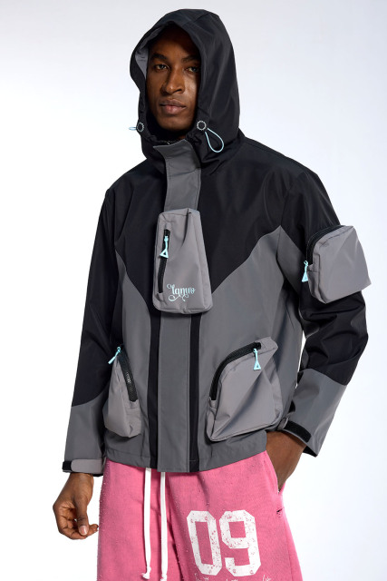 Custom Oversized Technical Jacket - Patchwork & Multi-Pocket Detail High Street Coat