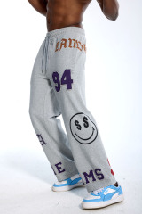 Custom Oversized Grey Sweatpants - Vintage Patch & Embroidered Detail High Street Trousers