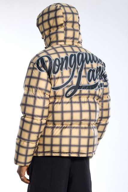 Custom Oversized Plaid Puffer Jacket - Beige & Black Check High Street Puffer Coat
