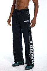 Custom Oversized Black Track Pants - Zipper & Stud Detail High Street Trousers