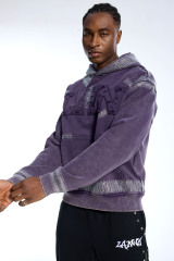 Custom Streetwear Purple Hoodie - Vintage Wash & Silver Stripe Accent Casual Pullover