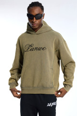 Custom Oversized Olive Hoodie - Vintage Wash & Seam Detail High Street Sweatshirt