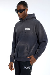 Custom Oversized Dark Grey Hoodie - Studded Detail & Paint Splatter High Street Sweatshirt