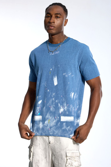 Custom Oversized Blue T-Shirt - Artistic Brushstroke Detail High Street Tee