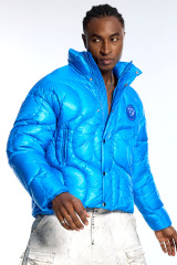 Custom Vintage Blue Puffer Jacket - Boxy Fit & Hidden Pocket Detail
