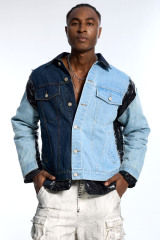 Custom Vintage Denim Jacket - Two-Tone Wash & Puffer Sleeve Detail Streetwear Coat