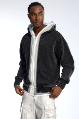 Custom Vintage Black Washed Hoodie - Oversized Fit & Contrast Trim Streetwear Jacket