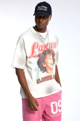 Custom Oversized White T-Shirt - Vintage Wash & Rhinestone Detail High Street Tee