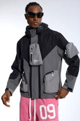 Custom Oversized Technical Jacket - Patchwork & Multi-Pocket Detail High Street Coat