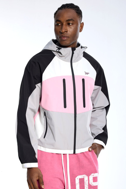 Custom Oversized Color Block Windbreaker - Zip Pocket & Hooded Detail High Street Coat
