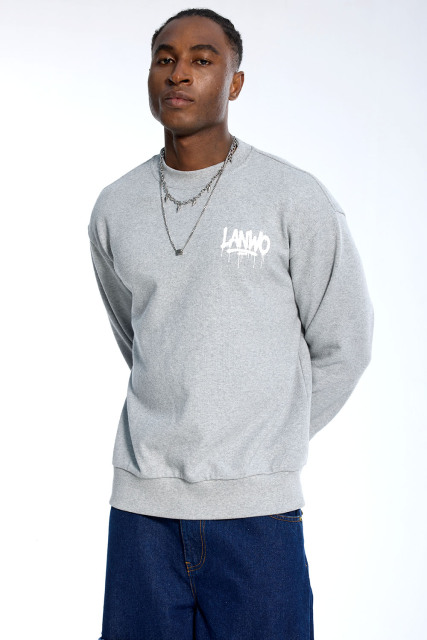 Custom Oversized Grey Sweatshirt - Drip Print & Drop Shoulder Detail High Street Sweatshirt