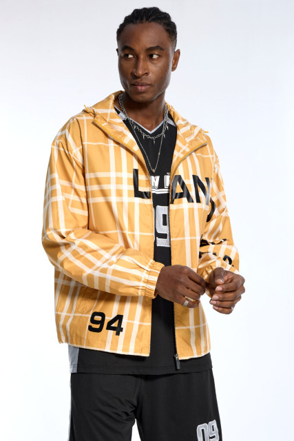 Custom Oversized Plaid Jacket - Text Print & Hooded Detail High Street Coat