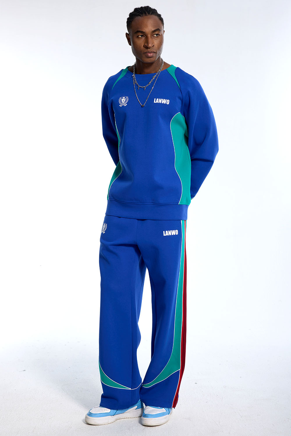 Custom Oversized Track Suit - Retro Stripe & Patch Detail High Street Set