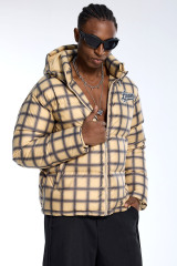 Custom Oversized Plaid Puffer Jacket - Beige & Black Check High Street Puffer Coat