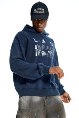 Custom Streetwear Distressed Hoodie Vintage Print & Kangaroo Pocket Casual Pullover