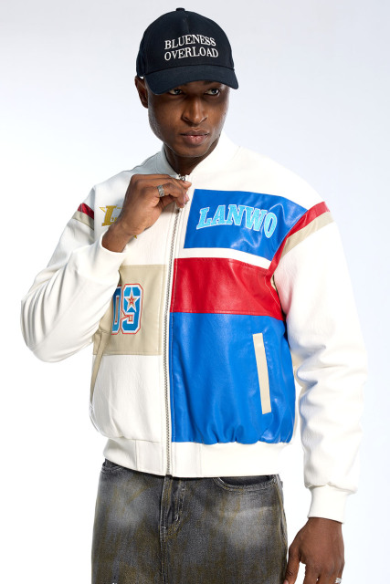 Custom Streetwear Color Block Bomber - Star & "09" Embroidery Casual Jacket