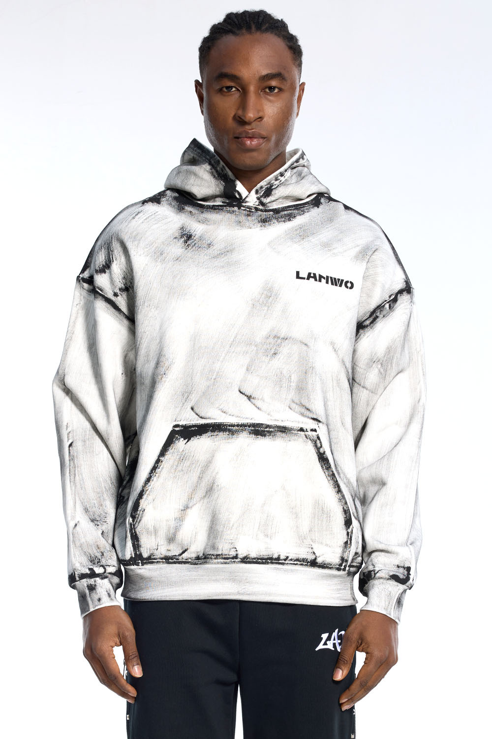 Custom Oversized Black & White Hoodie - Hand-Painted Wash Detail High Street Sweatshirt