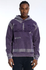 Custom Streetwear Purple Hoodie - Vintage Wash & Silver Stripe Accent Casual Pullover