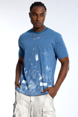 Custom Oversized Blue T-Shirt - Artistic Brushstroke Detail High Street Tee