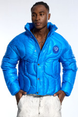 Custom Vintage Blue Puffer Jacket - Boxy Fit & Hidden Pocket Detail
