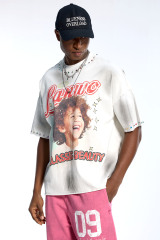 Custom Oversized White T-Shirt - Vintage Wash & Rhinestone Detail High Street Tee